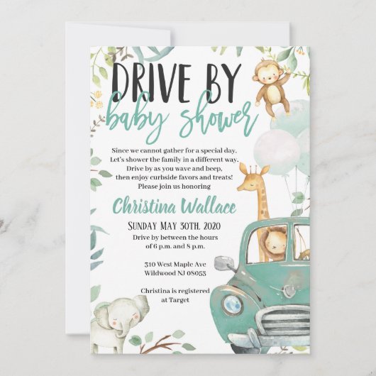 Safari-Tiere mit Kinderdusche Einladung (Vorderseite)