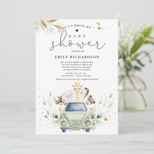 Safari-Tiere mit Kinderdusche Einladung (Stehend Vorderseite)