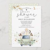 Safari-Tiere mit Kinderdusche Einladung (Vorne/Hinten)