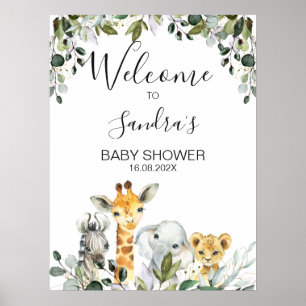 Safari Tiere mit Löwenbaby-Dusche Begrüßungszeiche Poster