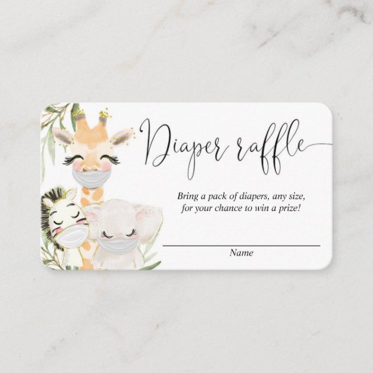 Safari-Tiere mit Masken, Windelkarten Begleitkarte (Vorderseite)