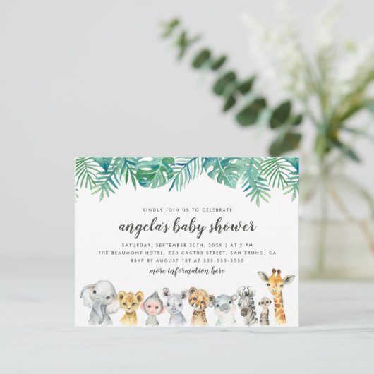 Safari-Tiere Moderne Babydusche Einladungspostkarte (Stehend Vorderseite)