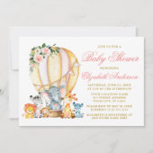 Safari Tiere Pink Floral Air Ballon Babydusche Einladung (Vorderseite)