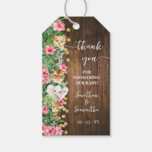 Safari-Tiere Rustikale Rosa Baby Shower Favor Tag