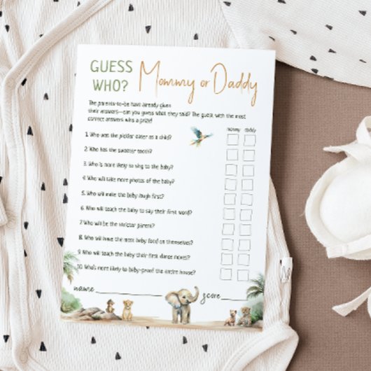 Safari-Tiere schätzen, wer Mama- oder Daddy-Karte Einladung