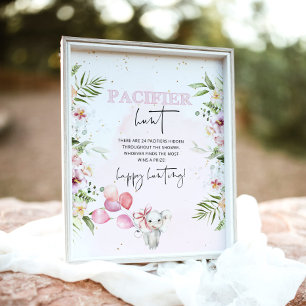 Safari Tiere Schnuller Jagd Baby Dusche Spiel Post Poster