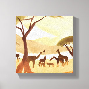 Safari-Tiere   Silhouette Natur Aquarell Leinwanddruck