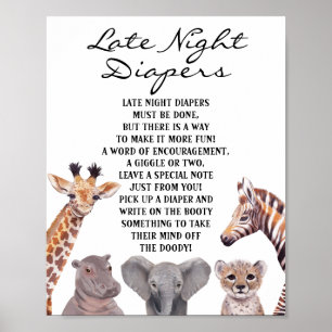Safari-Tiere Spätabendspülung Windeln Babydusche Poster