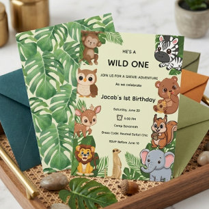 Safari-Tiere Thema viraler Wild One Geburtstag Einladung