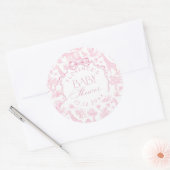 Safari-Tiere Toile de Jouy Pink Baby Dusche Runder Aufkleber (Umschlag)