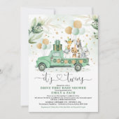 Safari Tiere Twins Boy Girl Babydusche Einladung (Vorderseite)