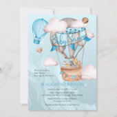 Safari Tiere und Balloons Blue Boy Baby Showdusche Einladung (Vorderseite)