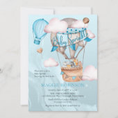 Safari Tiere und Balloons Blue Boy Baby Sprinkle Einladung (Vorderseite)