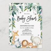 Safari-Tiere und Foliage-Baby-Dusche Einladung (Vorne/Hinten)