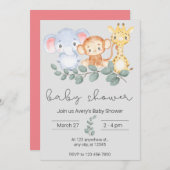 Safari Tiere und Grüne Babydusche Einladung (Vorne/Hinten)