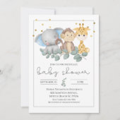 Safari Tiere und Grüne Babydusche Einladung (Vorderseite)