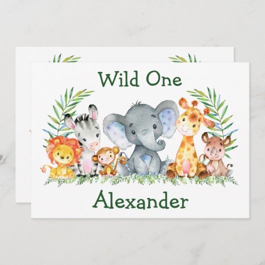 Safari-Tiere Wild 1. Geburtstag Einladung (Vorne/Hinten)
