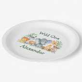 Safari-Tiere Wild 1. Geburtstag Pappteller (Schrägansicht)