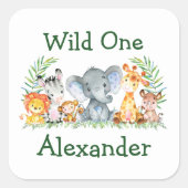 Safari-Tiere Wild 1. Geburtstag Quadratischer Aufkleber (Vorderseite)