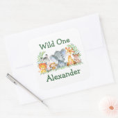 Safari-Tiere Wild 1. Geburtstag Quadratischer Aufkleber (Umschlag)