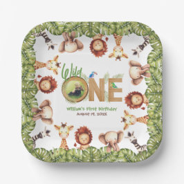 Safari Tiere Wild ein Foto Erster Geburtstag Wood Pappteller