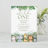 Safari Tiere Wild One Boys erster Geburtstag Einladung (Stehend Vorderseite)