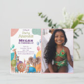 Safari-Tiere zum Geburtstag Einladung mit Foto (Stehend Vorderseite)