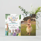 Safari-Tiere zum Geburtstag Einladung mit Foto (Stehend Vorderseite)