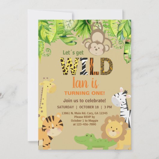 Safari Tierjunge Wild Ein 1. Geburtstag einladen. Einladung (Vorderseite)