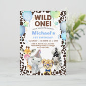 Safari Tierjunge Wild Ein 1. Geburtstag einladen. Einladung (Stehend Vorderseite)