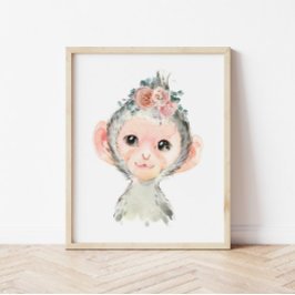 Safari-Tierkinderzimmer-Kunst, Wasserfarben-Affe K Poster