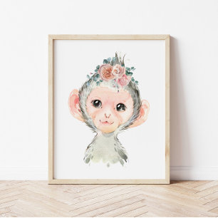Safari-Tierkinderzimmer-Kunst, Wasserfarben-Affe K Poster