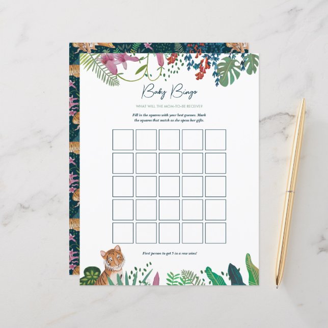 Safari Tiger Bingo Baby Showspiel (Vorderseite/Rückseite Beispiel)