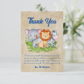 Safari Tropical Jungle Animals Baby Boy Dusche Dankeskarte (Stehend Vorderseite)