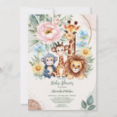Safari Tropical Jungle Animals Baby Dusche Einladung (Vorderseite)