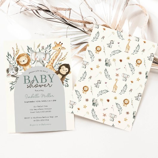 Safari Tropical Jungle Animals Boy Baby Dusche Einladung