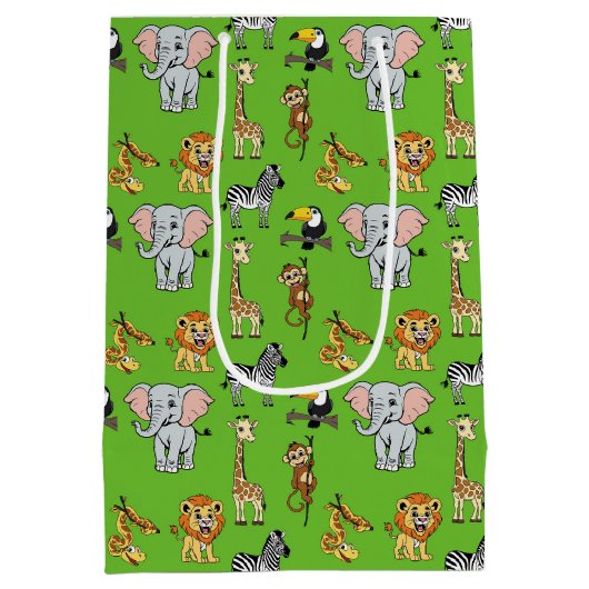 Safari Tropical Jungle Animals Niedliches grünes M Mittlere Geschenktüte (Rückseite)