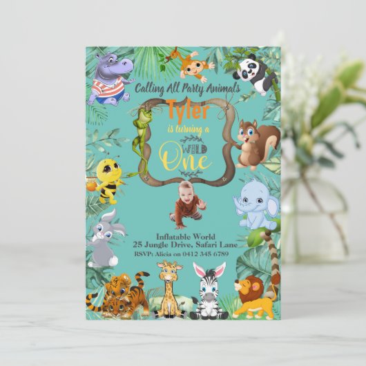 Safari Tropical zum Geburtstag Einladung (Stehend Vorderseite)