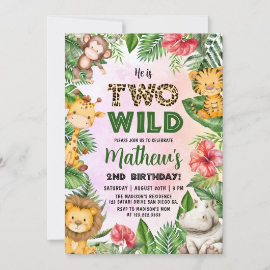 Safari Two Wild 2. Geburtstag Einladung (Vorderseite)