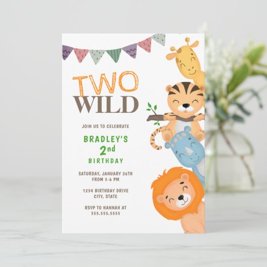 Safari Two Wild 2. Geburtstag Einladung (Stehend Vorderseite)