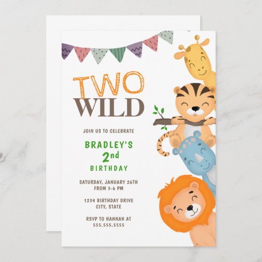 Safari Two Wild 2. Geburtstag Einladung (Vorne/Hinten)