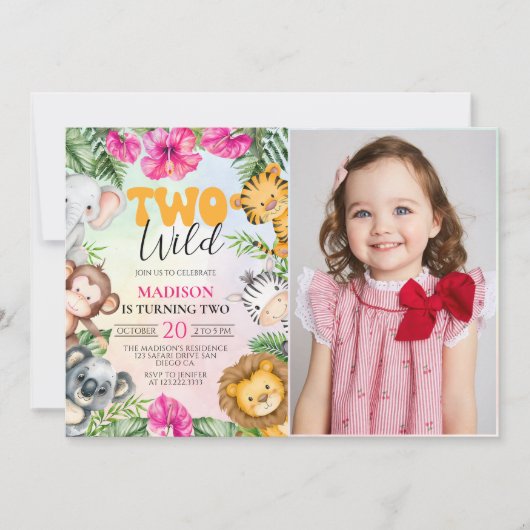 Safari Two Wild 2. Girl Birthday Foto Einladung (Vorderseite)