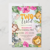 Safari Two Wild 2. Girl Geburtstag Einladung (Vorderseite)