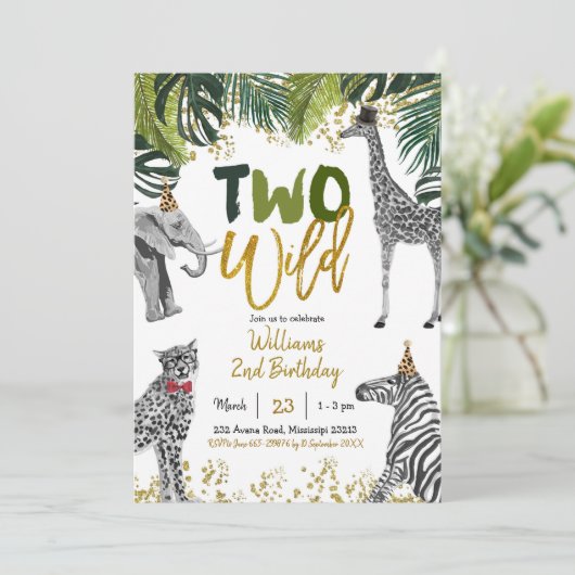 Safari Two Wild Birthday Einladung (Stehend Vorderseite)