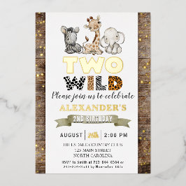 Safari Two Wild Birthday Party Real Gold Folieneinladung