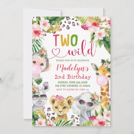 Safari Two Wild Girl 2. Geburtstag Einladung (Vorderseite)