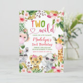Safari Two Wild Girl 2. Geburtstag Einladung (Stehend Vorderseite)