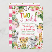 Safari Two Wild Girl 2. Geburtstag Einladung (Vorne/Hinten)