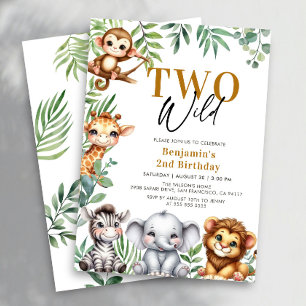 Safari Two Wild Jungle Animals Boy 2. Geburtstag Einladung