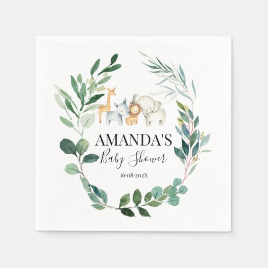 Safari und Foliage Wreath Kinderdusche Napkins Serviette (Vorderseite)